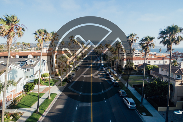 California neighborhood with power outage symbol